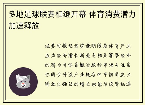 多地足球联赛相继开幕 体育消费潜力加速释放