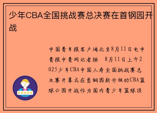 少年CBA全国挑战赛总决赛在首钢园开战